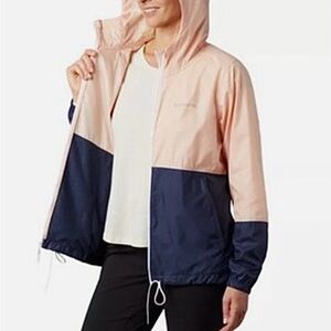 Columbia Flash Forward Windbreaker Jacket Hooded S Peach, Navy